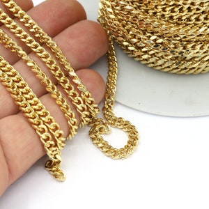 4x6mm 24 k Shiny Gold Plated Curb Chains, Soldered Chains, Gold Plated Curb Chains, Knitting Chain, Necklace Chains, Gold Chains - CHN533