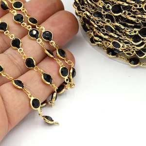 7mm 24 K Shiny Gold Plated Linked Crystal Chains, Foot Chains, Rosary Chain, Channel Set Chains, Necklace Findings, Bracelet - CHN539