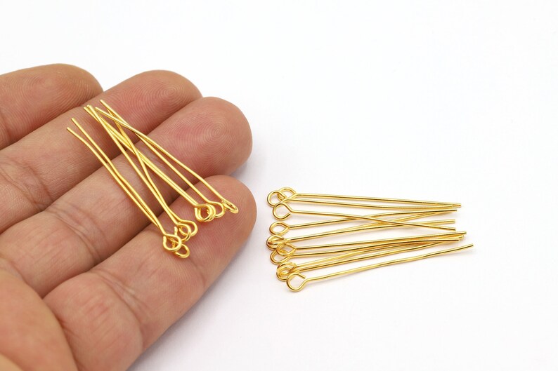 40mm 24 K Shiny Gold Plated Ball Head Pin, Gold Ball Needle, Eye Pin, Pin Charms, Needle Charms, Needle, Gold Plated Needle, Pin GLD2072 image 1