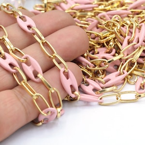 8,5x16mm 24 k Shiny Gold Plated colored Chains ,enamel chain - CHN409