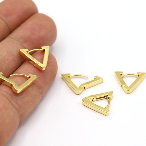 13,5mm 24 K Shiny Gold Plated Earring Findings, Dainty Triangle, Gold Earring Triangle, Gold Earring Earlier, Earring Leverback, - GLD2171