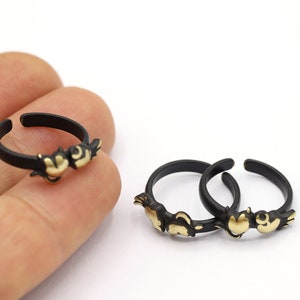 Inner Size 17mm Black Plated (Double Color) Ring Settings, Adjustable Rings, Heart Rings, Black Heart Ring, Heart Ring - TS672