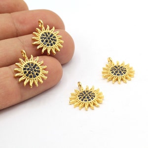 16X18mm 24 k Shiny Gold Plated CZ Micro Pave Sun Pendant , CZ Pave Sun Charms , Cubic Zirconia  Sun Bracelet Charms - GLD1385-1
