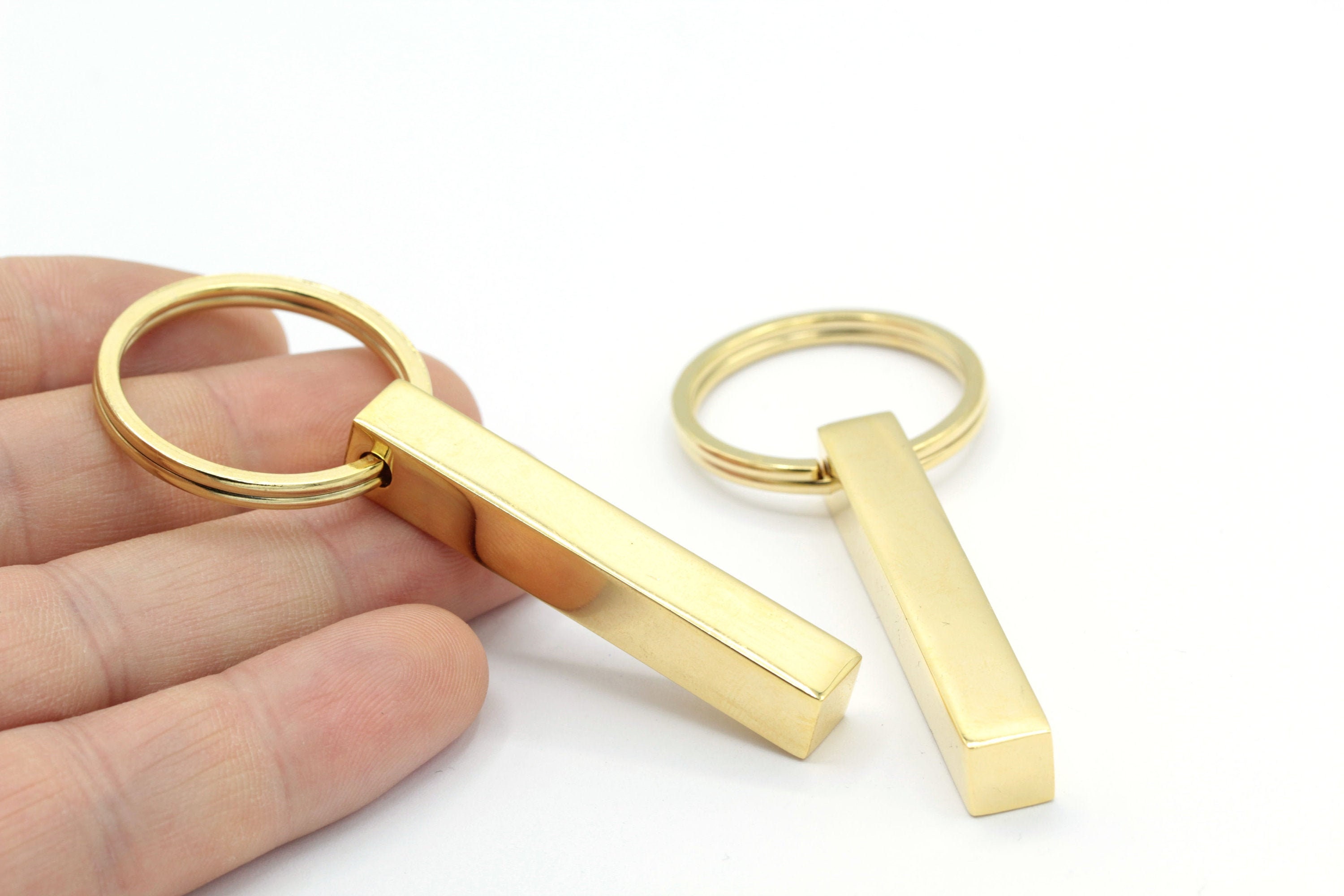 Wholesale Custom 18K Gold Plated Stainless Steel Keychain Personalized Plain Blank Rectangle Vertical 3D Bar Key Chain Ring