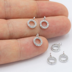7x10mm Rhodium  Plated CZ Micro Pave Round Pendant , Pave Charms , Cubic Zirconia Charms - RDM-509
