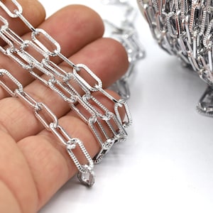 Cadena rectangular rodiada de 5,5 x 13 mm, cadenas al por mayor, cadenas rodiadas hechas a mano, accesorios para collares y pulseras, color plata - CHN571