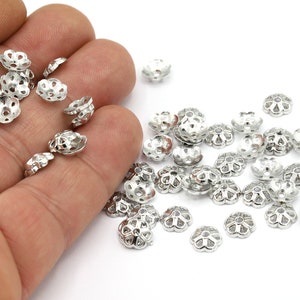 7,5mm Rhodium Plated Bead Caps, Cord End, Cord Tip, Solid End Cap, Tassel Cap,Rhodium Plated Findings, Bead Cap - RDM71