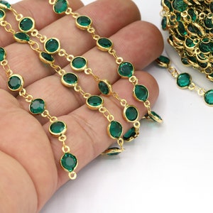 7mm 24 K Shiny Gold Plated Linked Crystal Chains, Foot Chains, Rosary Chain, Channel Set Chains, Necklace Findings, Bracelet - CHN535
