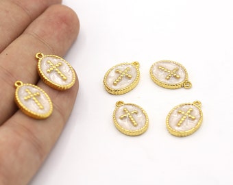 12x18mm 24 K Shiny Gold Plated Cross Necklace Charms, Necklace Findings, Cross Pendant, Cross, Pendant Findings, Enamel Charms - GLD2162-1