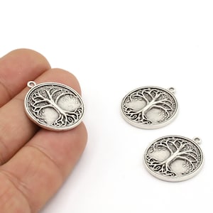 21x24mm Antique Silver Plated Tree Charms, Antique Silver Plated Medallion, Medallion Charms, Medallion Pendant, Coin - TS851