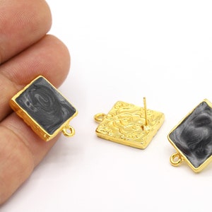 17x22mm 24 K Shiny Gold Plated Round Enamel Earring, Enamel Round Stud Earrings, Square Earring Findings, Enamel Square Earring - GLD1219