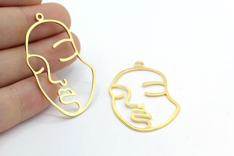 25x45mm 24 k Shiny Gold Plated Face Charms Necklace Findings Abstract Face Outline Pendants GLD620 Earring Findings