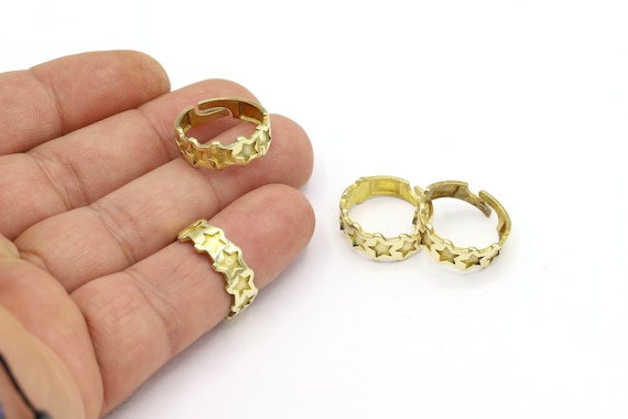 Inner Size 17mm Raw Brass Ring Settings , Adjustable Rings , Hammared Rings, Star Rings, Raw Brass Star, Raw Brass Handmade Rings - RAW559