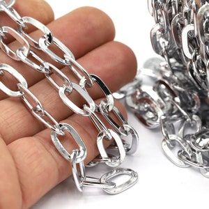 Cadenas ovaladas rodiadas de 9 x 16 mm, cadenas de caja, cadenas rolo ovaladas, cadenas al por mayor, cadenas para collares, rodiadas, cadena plateada - CHN567