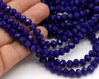 Cuentas de cristal de 8 mm, 1 hebra (66 piezas), cuentas de cristal redondas, cuentas de cristal facetadas de hebra completa, color azul, TS218