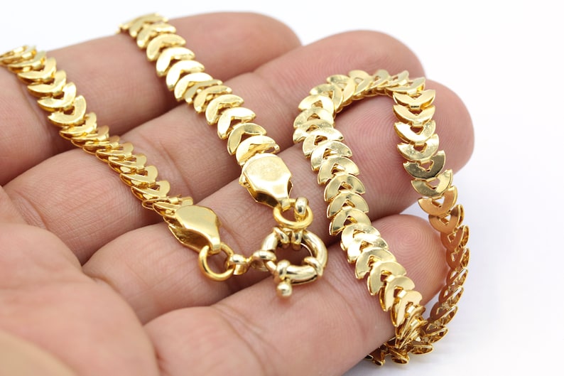 CHN414 Gold Plated Ready-Made Necklace, 6,5mm 24 k Shiny Gold Plated Finished fishbone Chain Finished Necklace