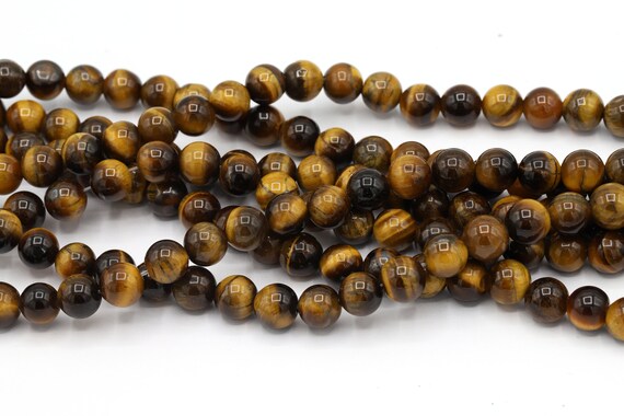 Natural 8mm Yellow Tiger's Eye Round Gemstone Beads Necklace 18