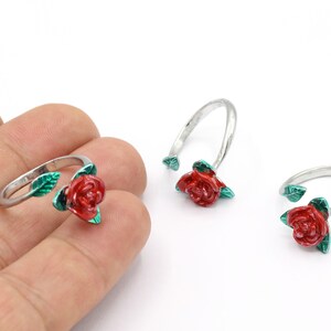 Inner Size 18mm Rhodium Plated Flower Ring Settings, Adjustable Rings,Handmade Rings, Enamel Ring Rhodium Plated Daisy Ring - RDM819