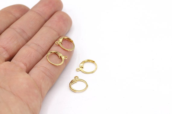 12x15mm 24 k Shiny Gold Plated Earring Findings, Dainty Hoops Gold Plated  Earring Earlier GLD187