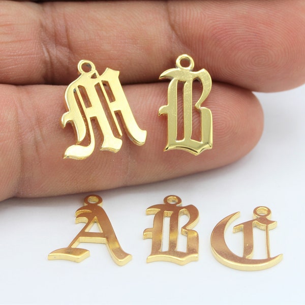 Shiny Gold Letter Charms, Alphabet Charms, English Letter Charms, Gold Plated Charms, Gold Letter Bead 24K 11x17mm - GLD-998