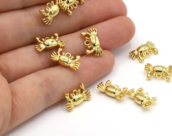 7,5x13mm 24 K Shiny Gold Plated Crab Charms, Animal Charms, Animal Pendants, Crab Pendants, Crab Charms - GLD2442