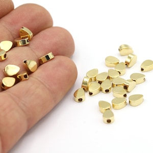 7mm 24 K Shiny Gold Plated Drop Beads, Spacer Beads, Drop Spacer Beads, Gold Drop Charms, Gold Findings, Drop Findings - GLD2156