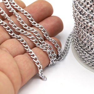 Cadenas de eslabones rodiadas de 4 x 6 mm, soldadas, para tejer, accesorios para collares, bisutería, cadenas plateadas - CHN561