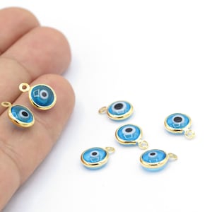 Round eye Charms , Evil Eye Pendant, eye charm,evil eye necklace ,24k Shiny Gold Plated  8,5x12mm - GLD1555