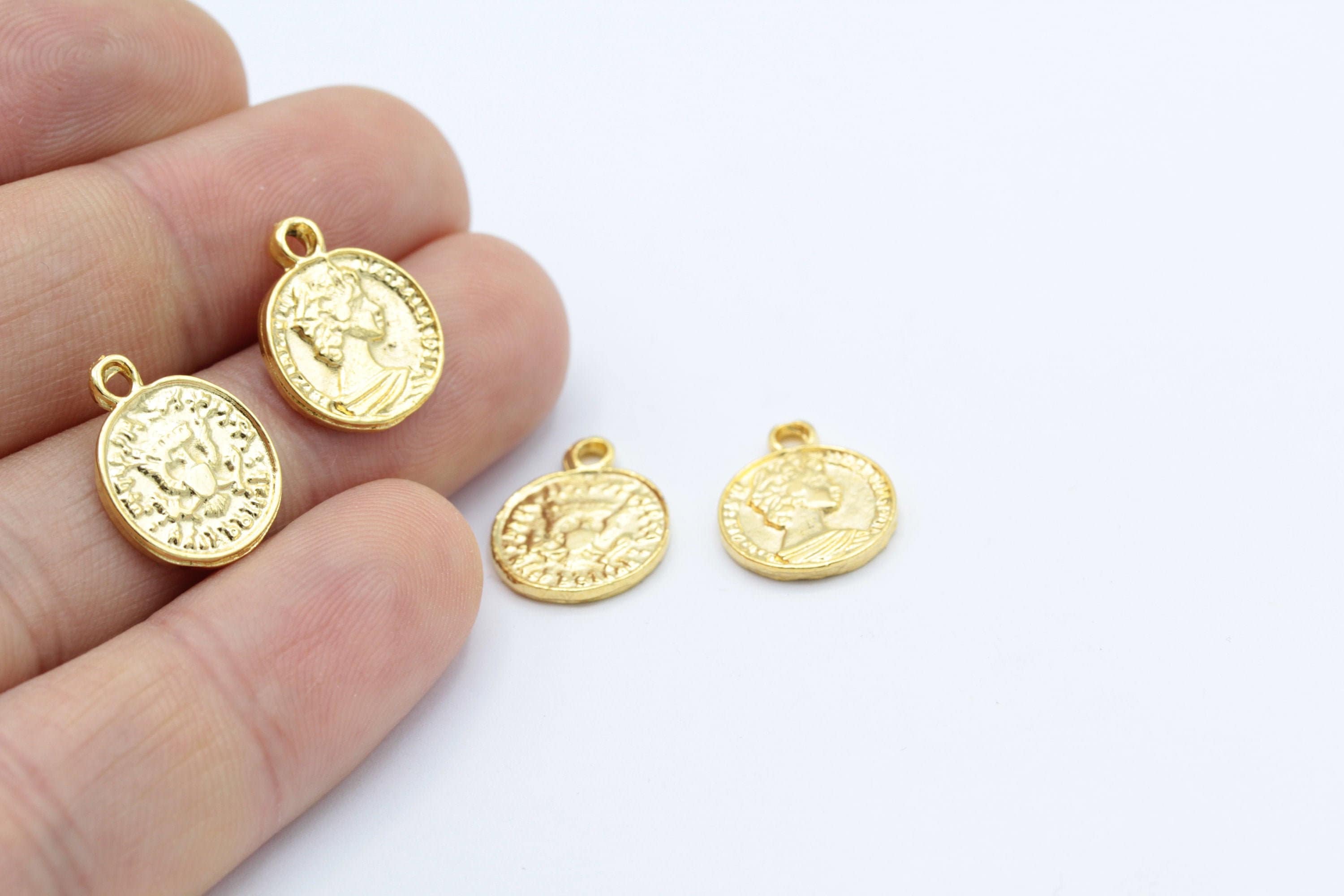 12x15mm 24 k Shiny Gold Plated Elizabeth Coin , Medallion Pendants, ,  Elizabeth Coin Charms - GLD-1119 - Etsy 日本