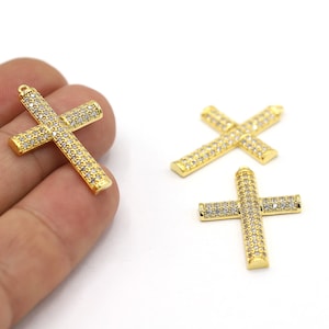 22x31mm 24 K Shiny Gold Plated Cross Pendant, Cross Charms, Cross Pendant, Zircon Cross Charms, Cubic Zirconia Cross, CZ Cross - GLD2258