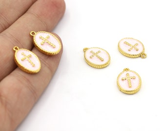 12x18mm 24 K Shiny Gold Plated Cross Necklace Charms, Necklace Findings, Cross Pendant, Cross, Pendant Findings, Enamel Charms - GLD2163-1