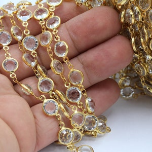 9mm 24 k Shiny Gold Plated Linked  Crystal Chains , Foot Chains , Rosary Chain , Channel Set Chains ,  Necklace Findings - CHN237