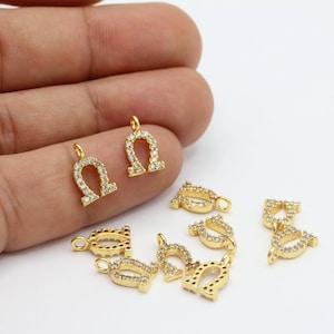 8x12 mm 24 k  shiny gold cz horseshoe chrams, horseshoe pendant, cz chrams, horseshoe necklace, lucky chrams, GLD-935