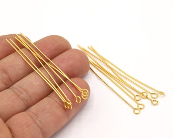 60mm 24 K Shiny Gold Plated Ball Head Pin, Gold Ball Needle, Eye Pin, Pin Charms, Needle Charms, Needle, Gold Plated Needle, Pin - GLD2075