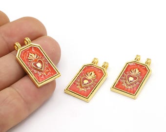 15 x 28 mm Breloques médaillon en plaqué or brillant 24 carats, Breloques coeur plaqué or, Breloques coeur, Pendentif coeur, Pendentif plaqué or - GLD2403