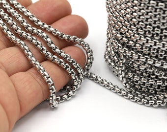 Cadena rectangular de acero de 9 mm, cadenas a granel, cadenas de acero hechas a mano, componentes para collares, pulseras, cadenas de acero inoxidable - CHN581
