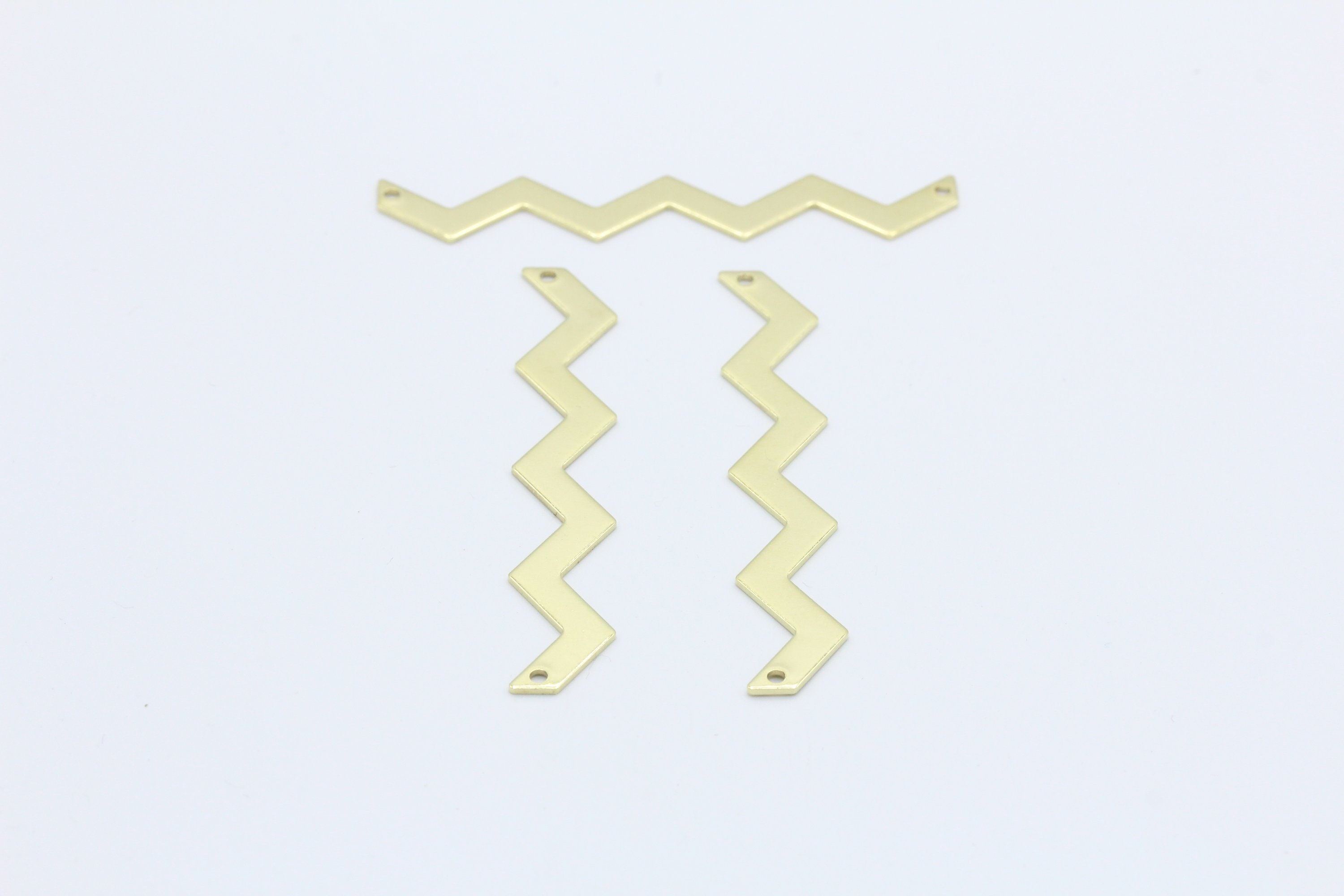 10x60mm Raw Brass Two Holes Zigzag Charms , Ligtning Pendant