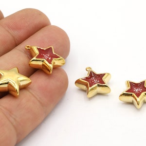 17x19mm 24 K Shiny Gold Plated Star Charms, Star Charms, Star Pendants , Cambered Pendants, Necklace and Bracelet Findings - GLD2127-1