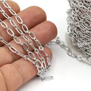 Cadena ovalada rodiada de 4 x 8 mm, cadenas al por mayor, cadenas rodiadas hechas a mano, cadenas para collares, cadena plateada - CHN574
