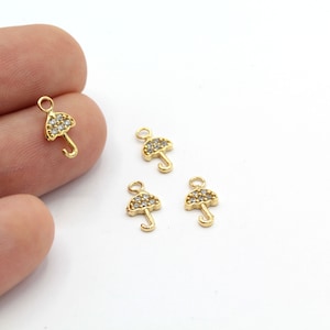 6x12mm 24 k shiny Gold Plated CZ Micro Pave Cloud Pendant , CZ Pave Umbrella Charms , Cubic Zirconia Charms - CZ477