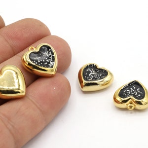 17x17mm 24 K Shiny Gold Plated Heart Charms, Heart Charms, Heart Pendants , Cambered Pendants, Necklace and Bracelet Findings - GLD2126
