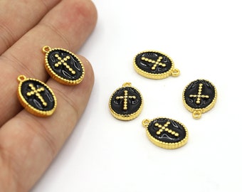 12x18mm 24 K Shiny Gold Plated Cross Necklace Charms, Necklace Findings, Cross Pendant, Cross, Pendant Findings, Enamel Charms - GLD2161-1