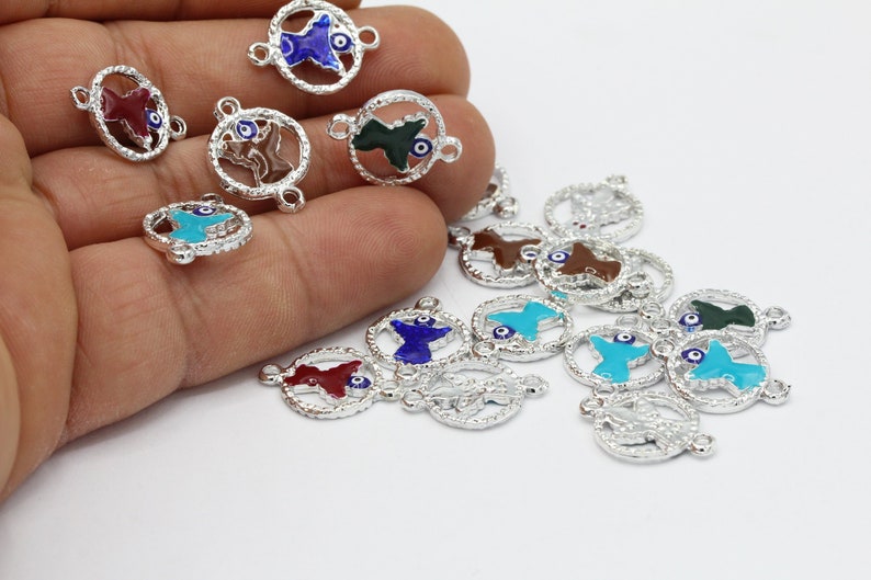 Two Holes Pendant RDM19 14x19mm Rhodium Plated Angel Charms Evil Eye Pendant