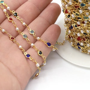 4,5mm 24 K Shiny Gold Plated Wire Wrapped Rosary Chains, Crystal Chains, Foot Chains, Beads Chain, Necklace Findings - CHN607