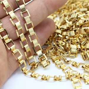 6mm 24 k Shiny Gold Plated Square Chains , Chooker Chains , Bracelet Chain - CHN103