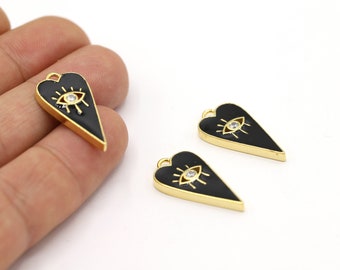 Colgante de ojo chapado en oro brillante de 24 quilates, 13,5 x 27 mm, colgante de ojo turco, collar de ojo, ojo esmaltado, colgantes de ojo, ojo esmaltado chapado en oro - GLD2280-1