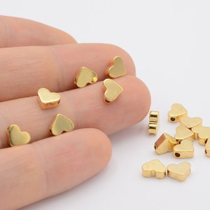 5 Pcs 6x7mm 24 k Shiny Gold Plated Heart  Beads , Heart Beads , Gold Tube Beads , Flat heart Beads , Stamping Tag - GLD1016