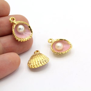 15x20mm 24 k Shiny Gold Plated Pearl Shell Pendants , Pearl Charms , Oyster Pendants , Necklace Findings - GLD-1333-2