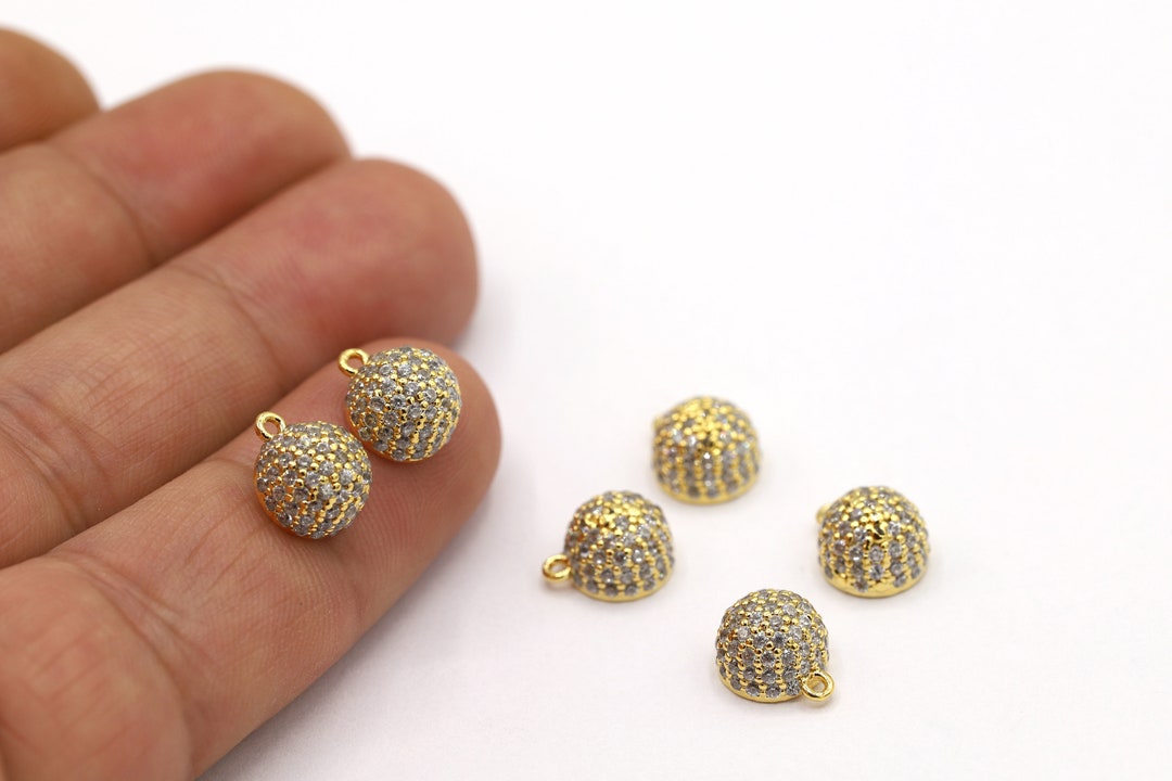 9x11mm 24 K Shiny Gold Plated Round Cubic Zirconia Charm 9x11mm 24 K Shiny Gold Plated Round Cubic Zirconia Charm