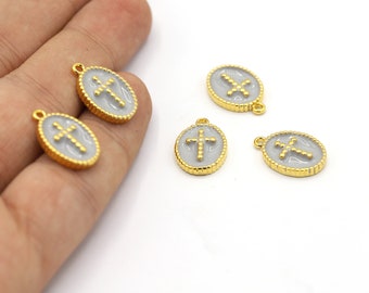 12x18mm 24 K Shiny Gold Plated Cross Necklace Charms, Necklace Findings, Cross Pendant, Cross, Pendant Findings, Enamel Charms - GLD2161
